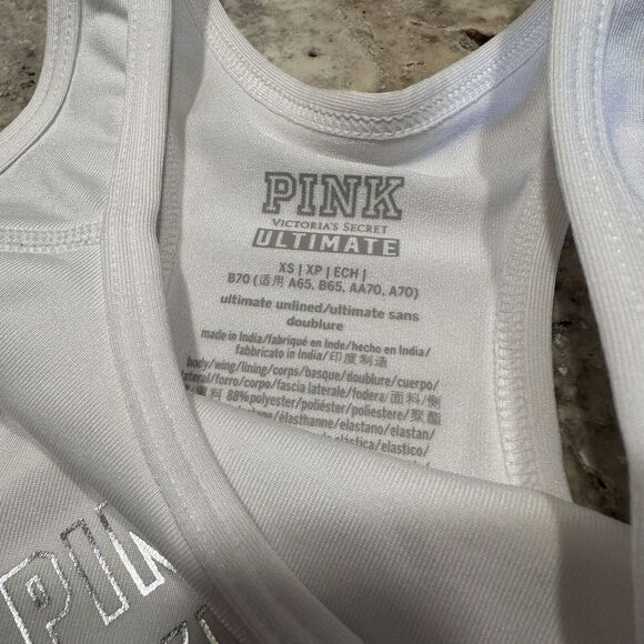 pink by Victoria’s secret Sports Bra White With Silver Lettering Logo Extra Smal - Picture 3 of 4